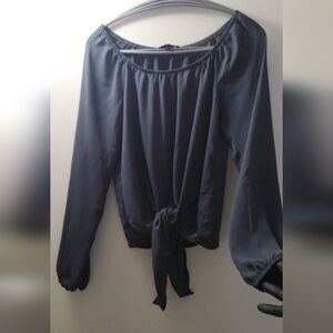Olivaceous Navy Tie-Front Blouse